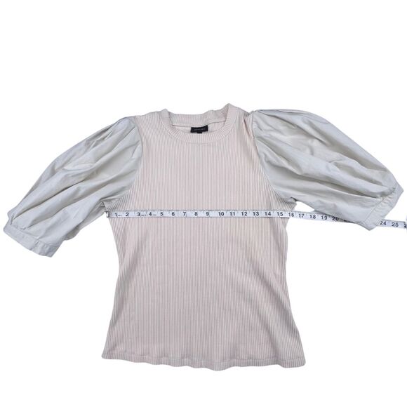 Who What Wear Blouse Small Ribbed Knit Modern Chic Contrast Puff Sleeve Top - Picture 4 of 10